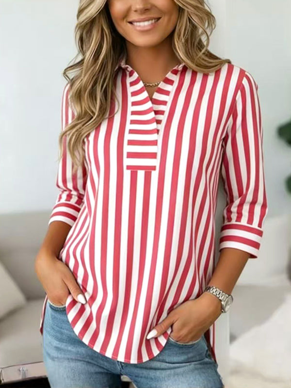 Sunset Stripe V-Neck Tunic Blouse
