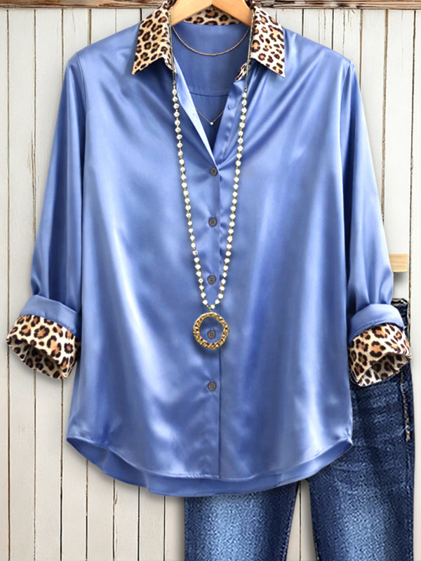 Silky Chic Leopard Trim Blouse