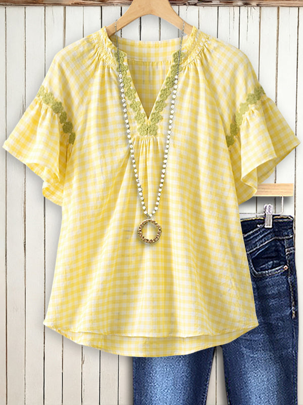 Sweet Picnic Gingham Flutter Blouse