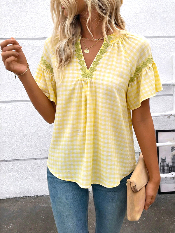 Sweet Picnic Gingham Flutter Blouse