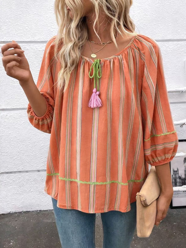 Sunset Stripe Peasant Blouse