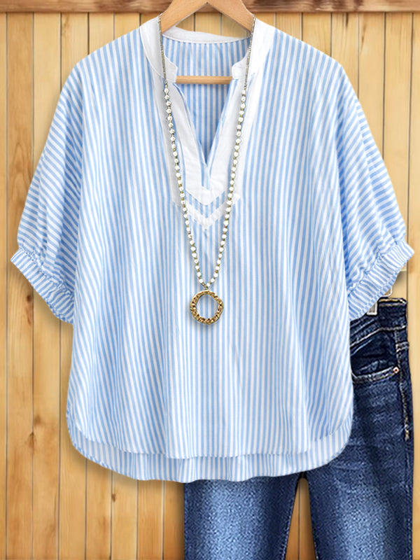 Breezy Stripe V-Neck Top