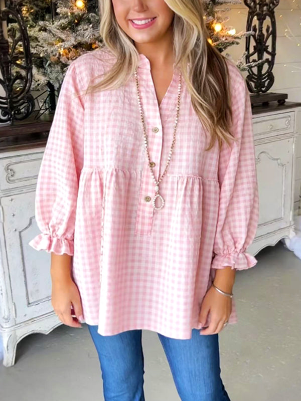 Blush Picnic Gingham Peplum Top