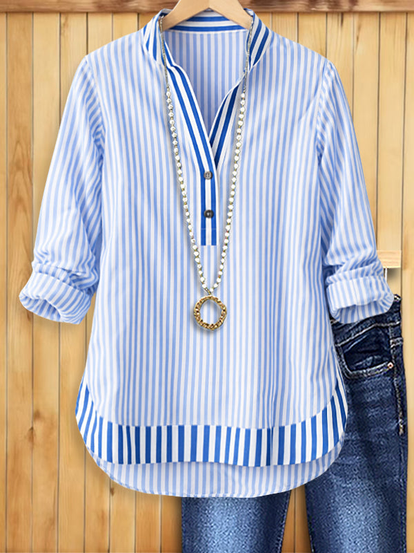 Coastal Breeze Striped V-Neck Shirt