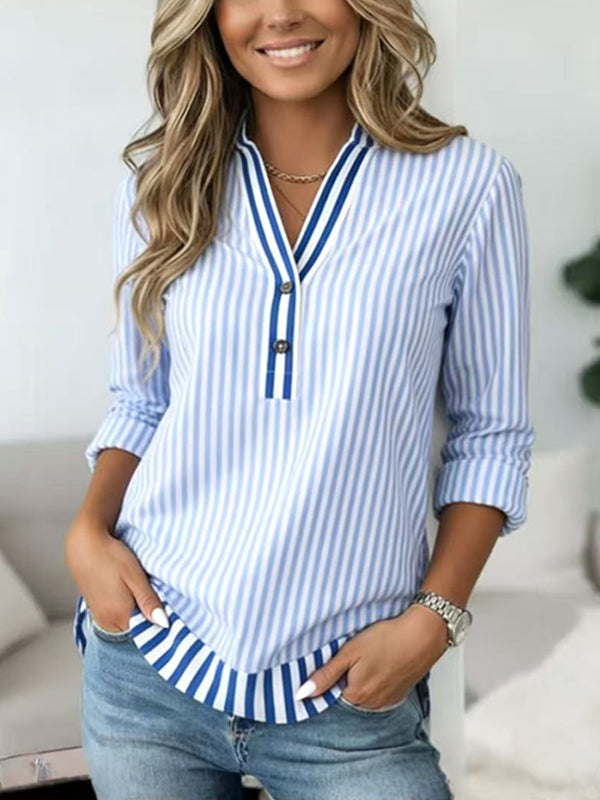 Coastal Breeze Striped V-Neck Shirt