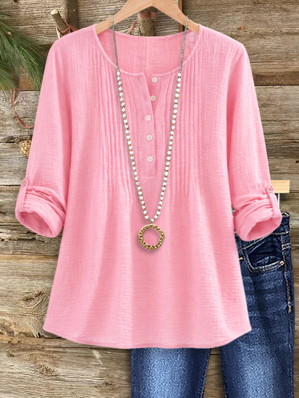 Blush Breeze Roll Sleeve Casual Top