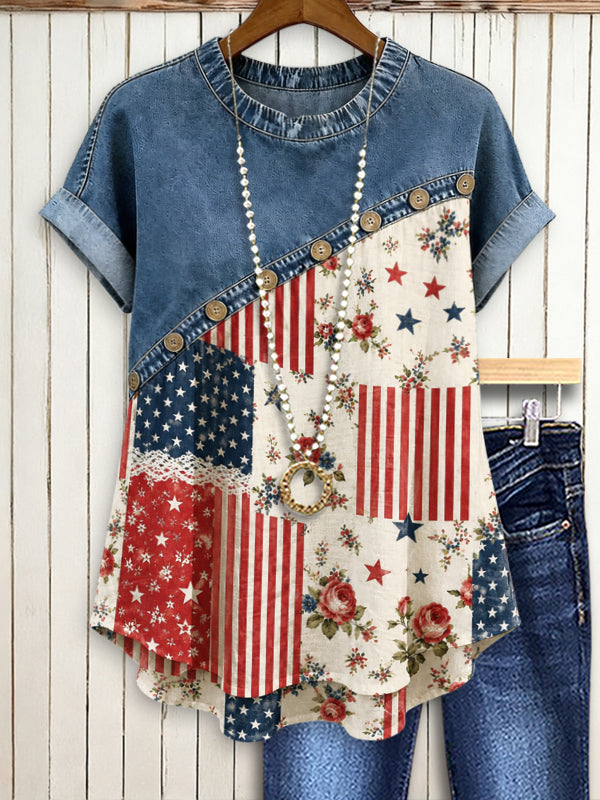 Stars & Roses Patchwork Top