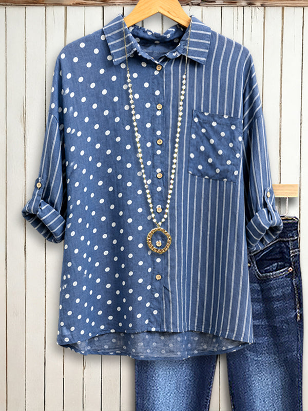 Blue Dot & Stripe Patchwork Shirt