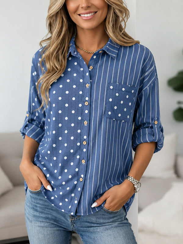 Blue Dot & Stripe Patchwork Shirt