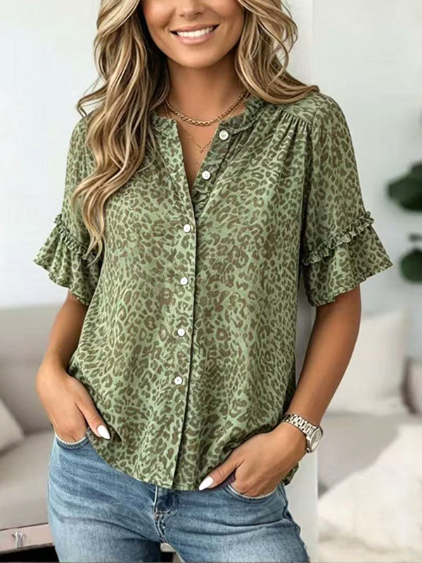 Safari Chic Ruffled Sleeve Blouse