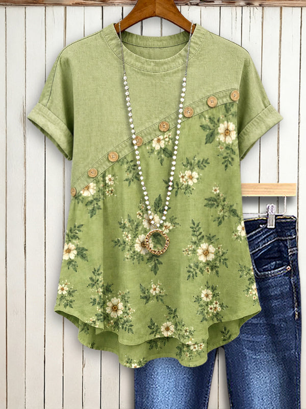 Sage Blossom Patchwork Top