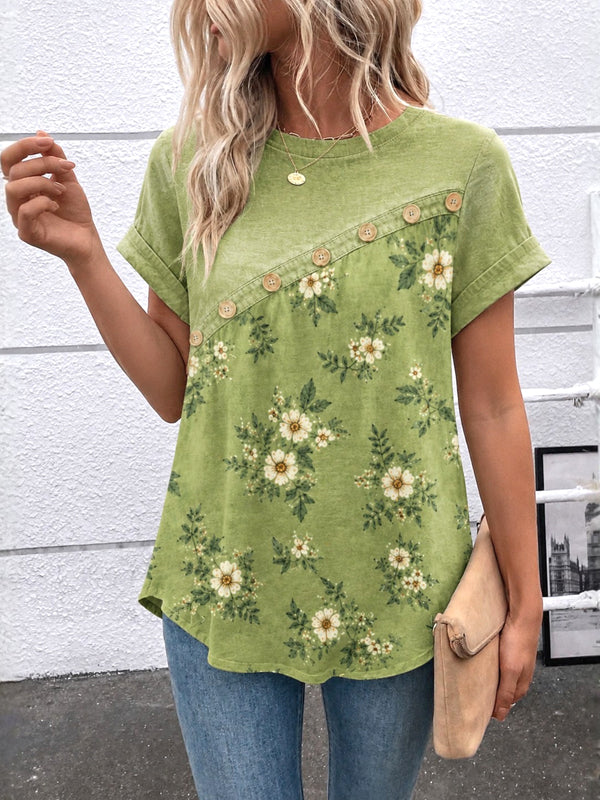 Sage Blossom Patchwork Top