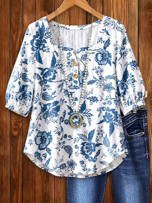 Blue Porcelain Peasant Blouse