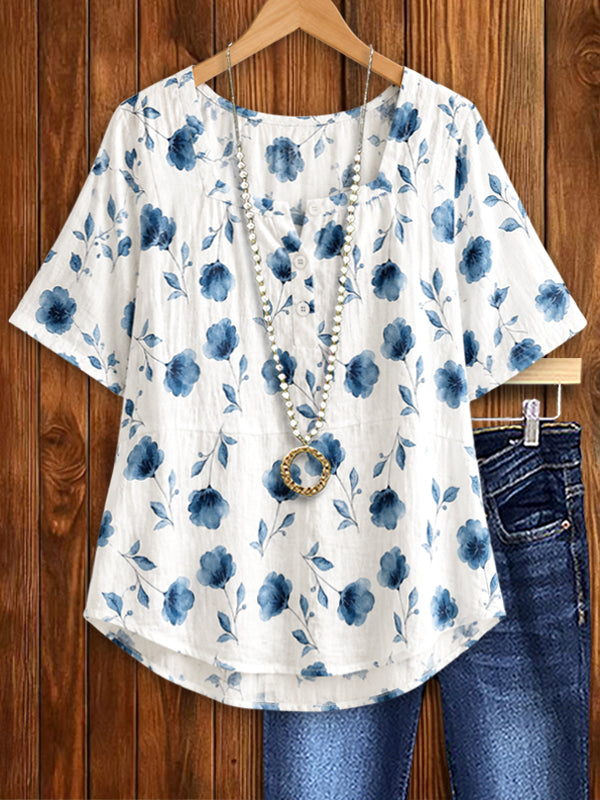 Blue Blossom Relaxed Tunic Top
