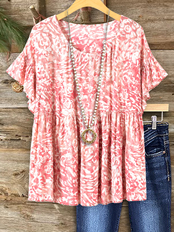Rosy Romance Ruffle Sleeve Babydoll Top