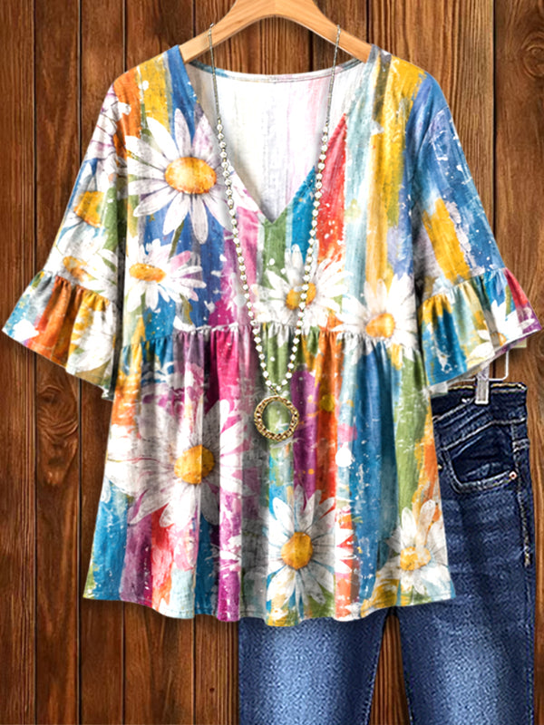 Daisy Meadow Ruffle Sleeve Top