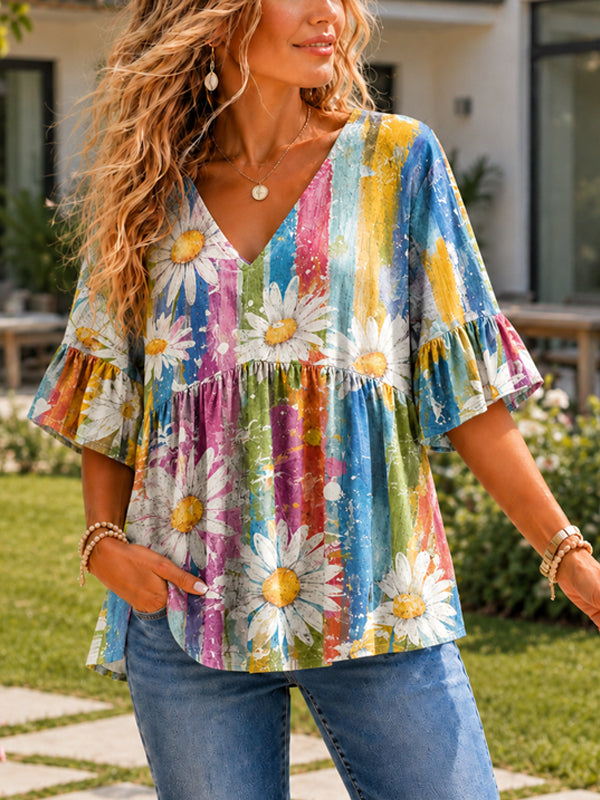 Daisy Meadow Ruffle Sleeve Top