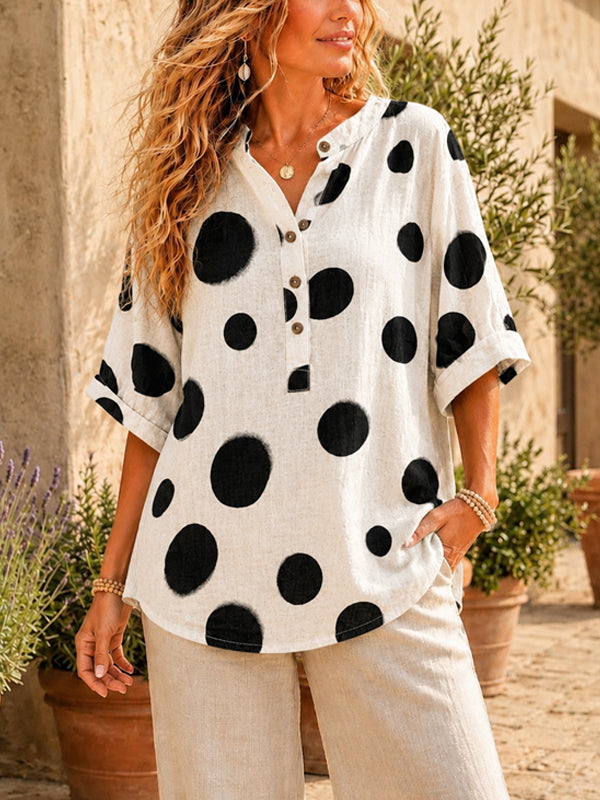 Uptown Polka Dot Henley Blouse