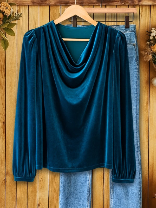Velvet Drape Long Sleeve Blouse