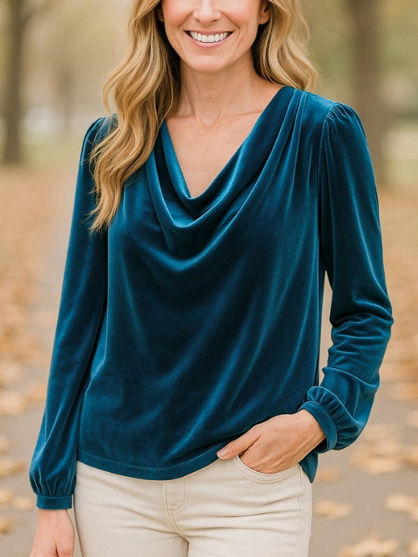 Velvet Drape Long Sleeve Blouse