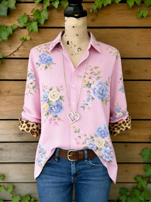 Floral Stripe Button-Up Shirt