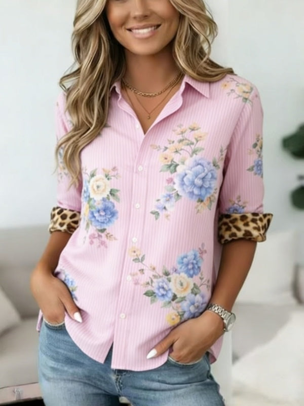 Floral Stripe Button-Up Shirt