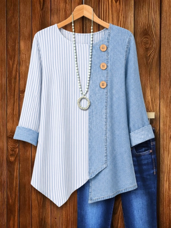 Striped Asymmetrical Button Tunic