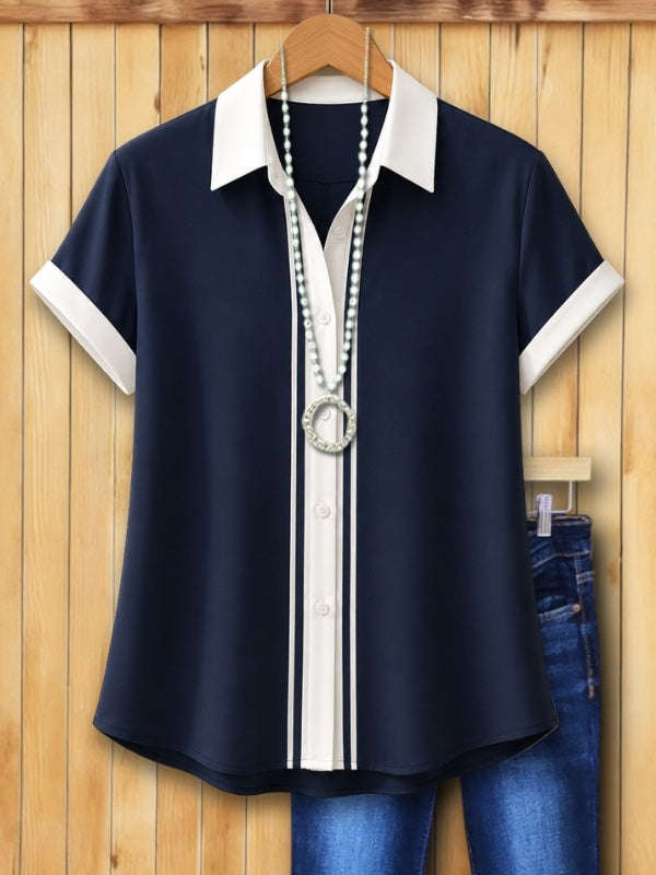 Contrast Trim Collared Button Shirt