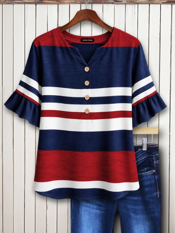 Patriotic Stripe Ruffle Sleeve Tunic