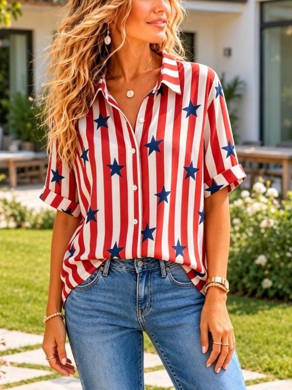 Stars & Stripes Button-Up Camp Shirt