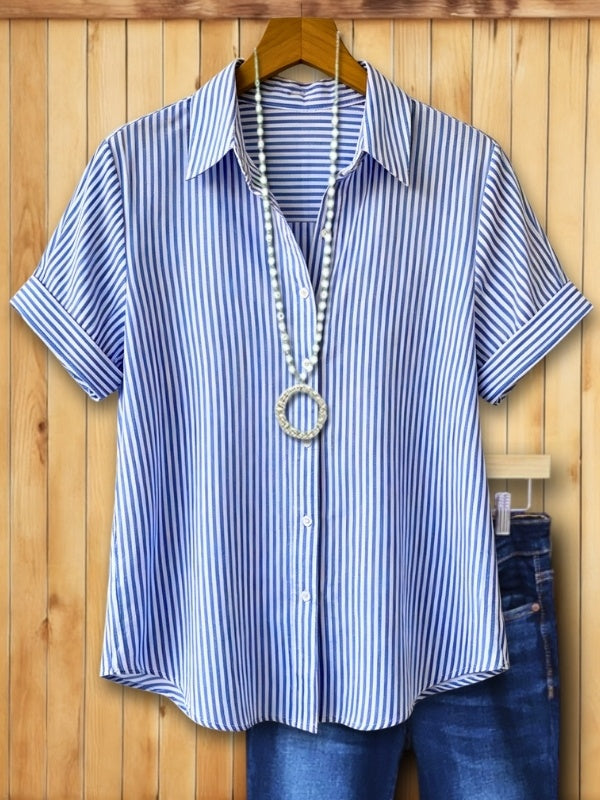 Striped Roll Sleeve Button-Up Shirt