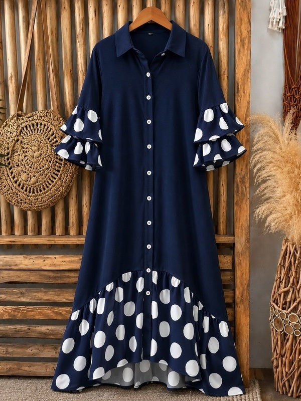 Polka Dot Ruffle Sleeve Maxi Dress