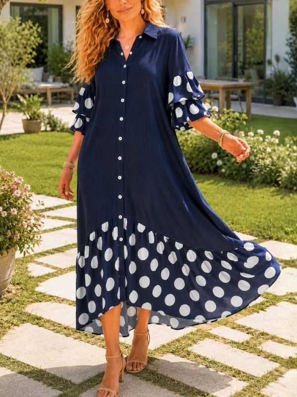 Polka Dot Ruffle Sleeve Maxi Dress