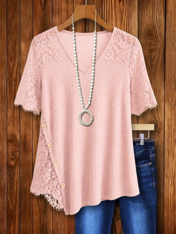 Blush Lace Sleeve V-Neck Tunic Top