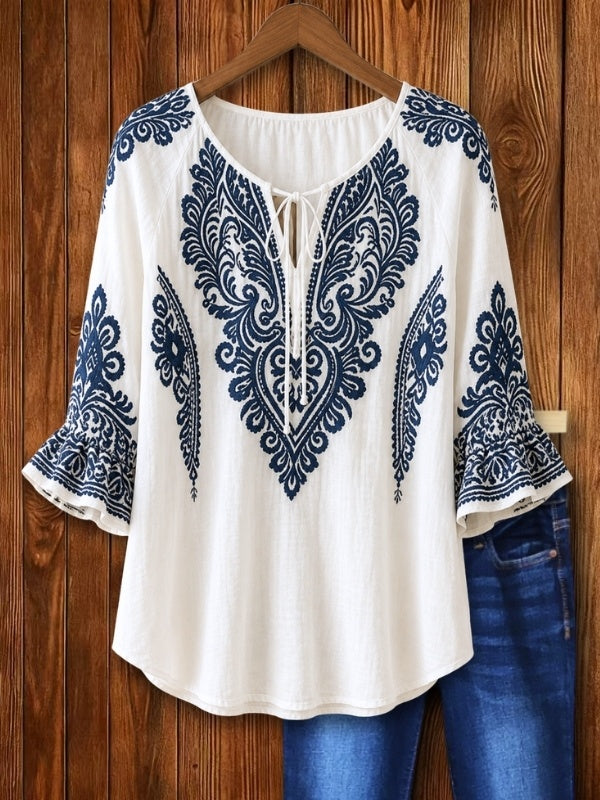 Paisley Print Tie-Neck Flutter Sleeve Blouse
