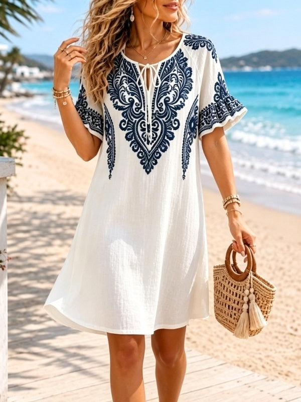 Paisley Print Flutter Sleeve Mini Dress