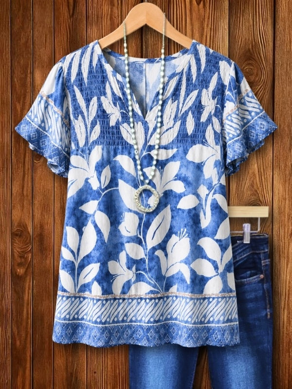 Cable Yoke Floral Flutter Sleeve Dress