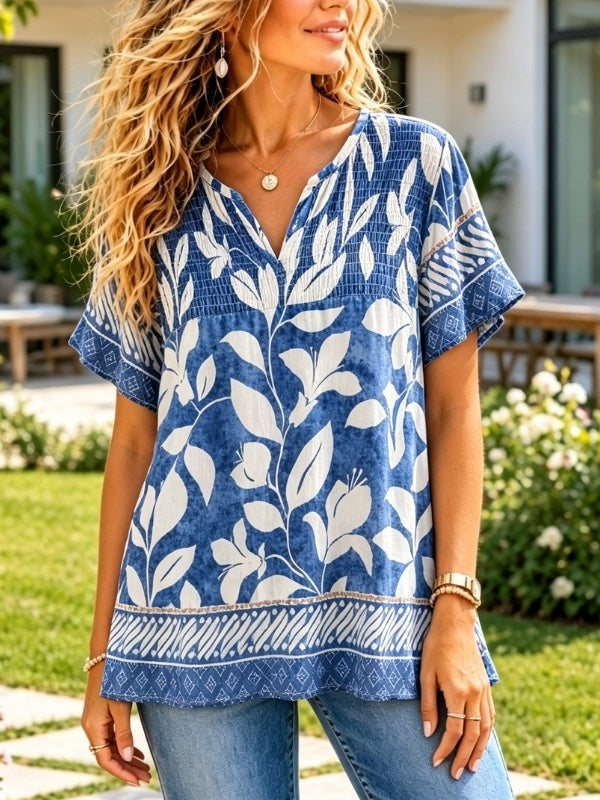 Cable Yoke Floral Flutter Sleeve Dress