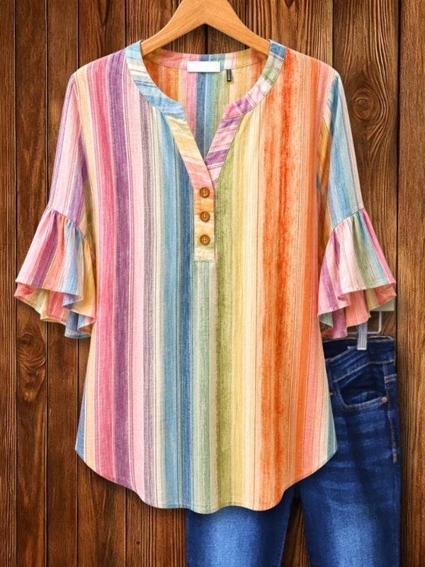 Pastel Stripe Button-Front Shirt