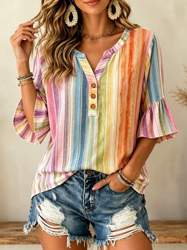 Pastel Stripe Button-Front Shirt