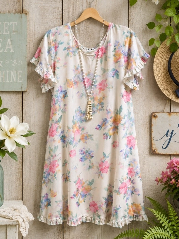 Floral Ruffle Sleeve Pocket Mini Dress