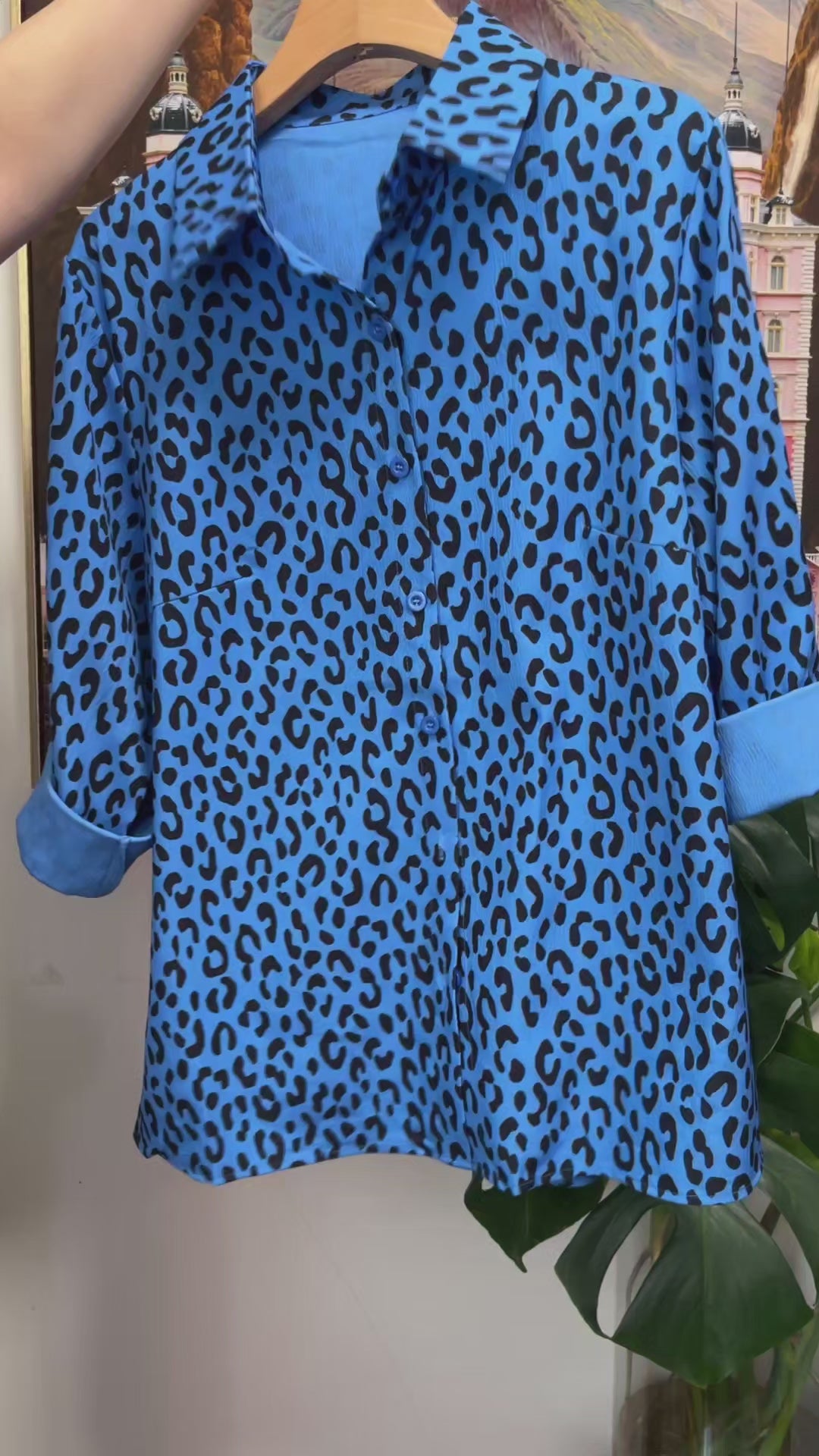 Navy Leopard Button-Up Shirt