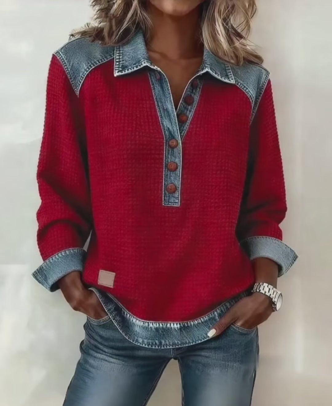 Rustic Charm Denim Collar Blouse