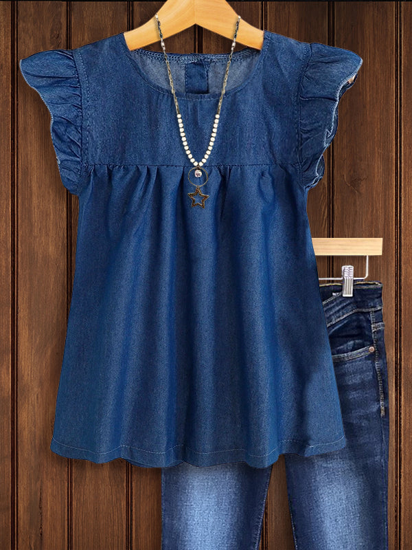 Ruffle Sleeve Denim Top