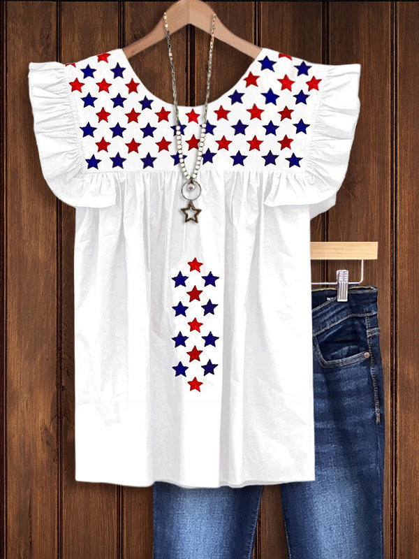 Stars Embroidered Ruffle Top