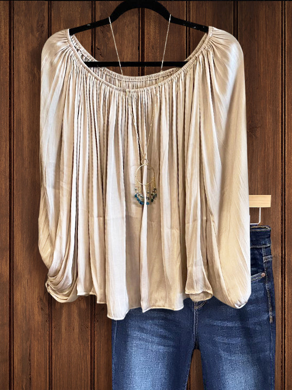 Loose Pleated Puff Sleeve Top