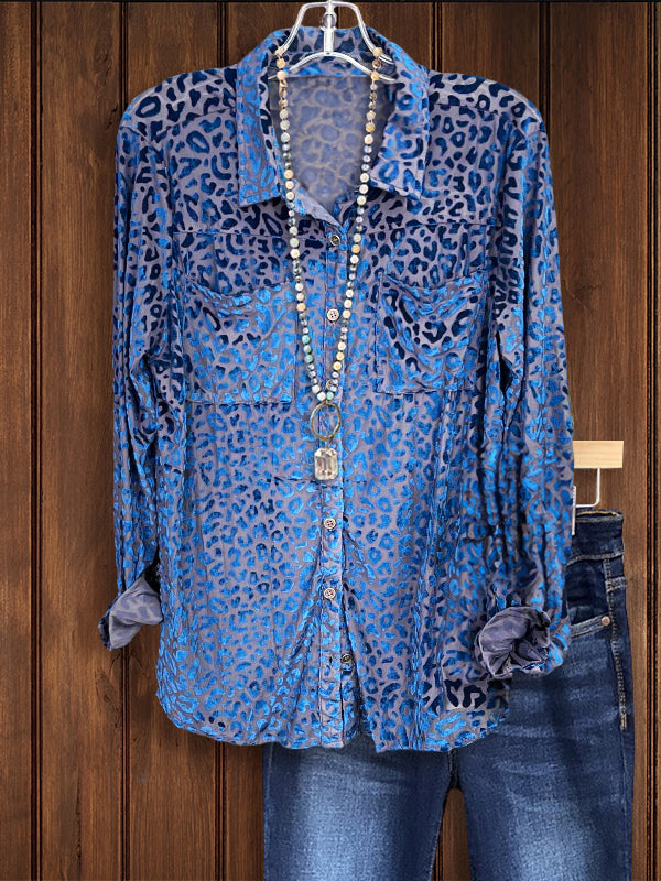 Women's blouse | Leopard Velvet Button Up Top |lovelinessboutique