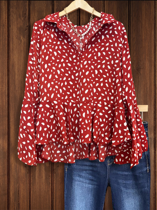 Spotted Print Ruffle Hem Top