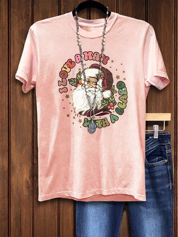 Vintage Santa Print Tee In Pink