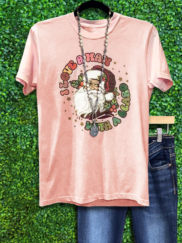 Vintage Santa Print Tee In Pink